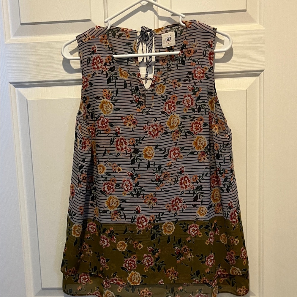 CAbi Multicolor Floral Striped Blouse